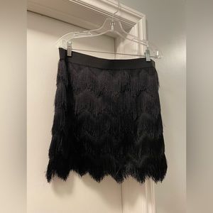 NWT BCBG Max Azria Modie Fringe Mini Skirt Black Size Large 18 inch Length